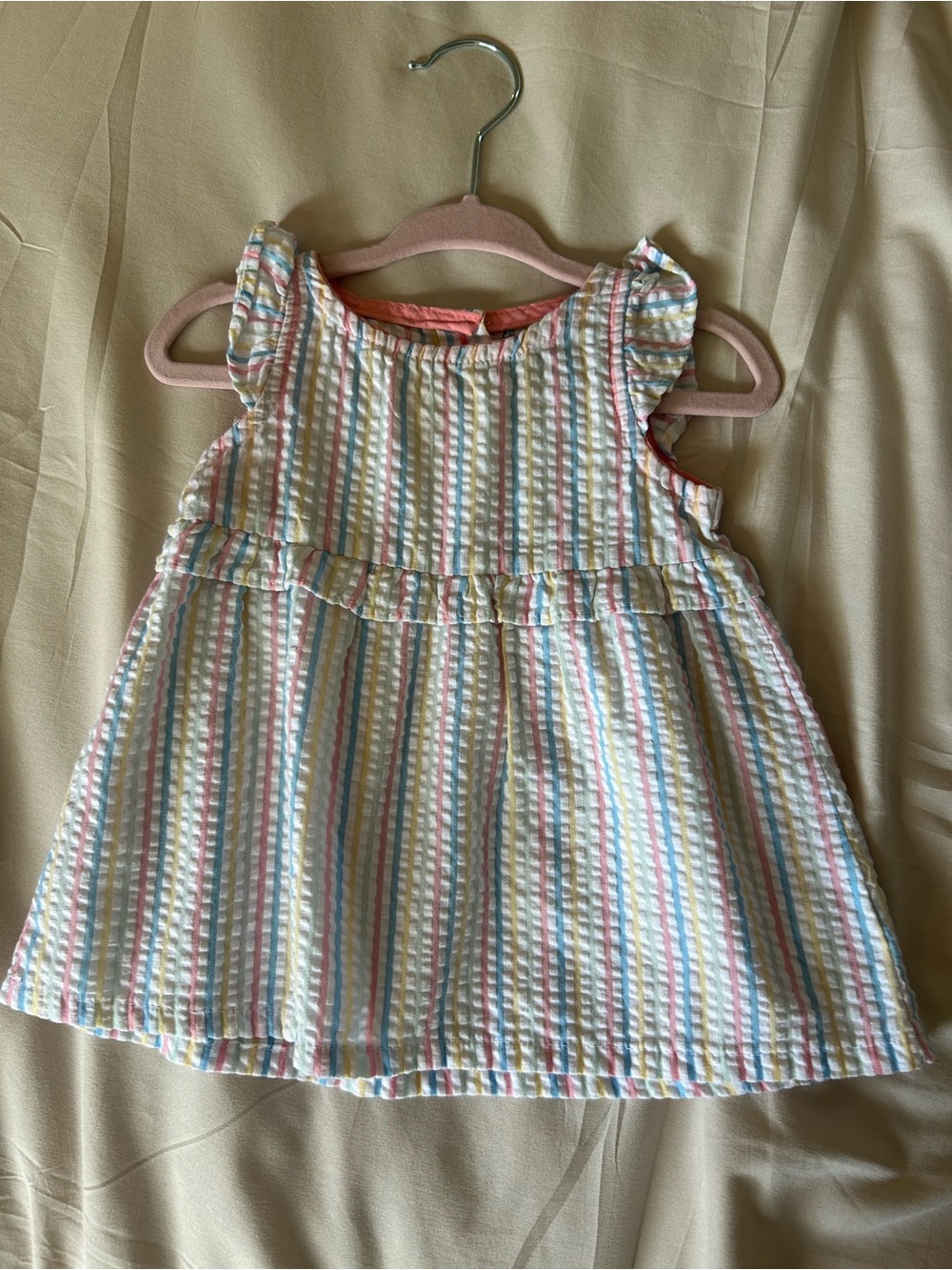 Picapino Girls' Pastel Stripe Ruffle Casual Dress